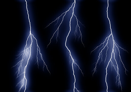 Some different lightning bolts isolated on black