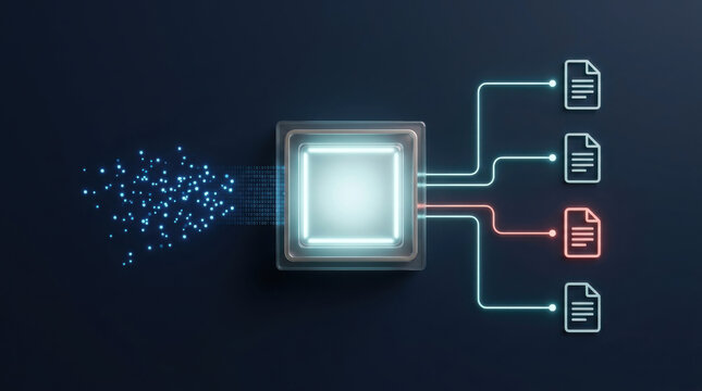 Glowing processor converting binary data into digital document files