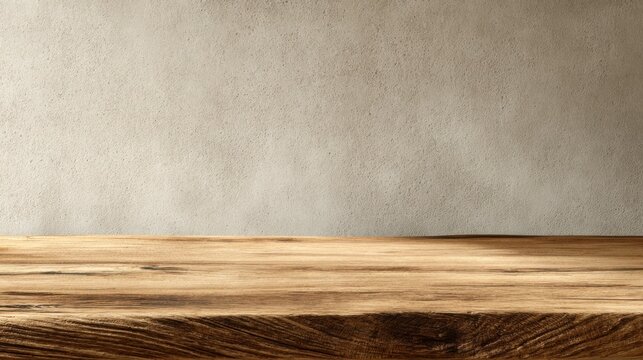 Rustic Natural Oak Wood Surface with Rough Texture and Soft Lighting for Product Display
