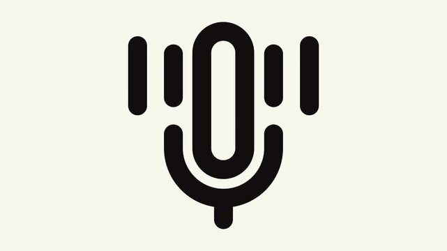 Podcast logo with black microphone icon and graphic sound waves in a simple, minimal style shape. Suitable for podcast branding.