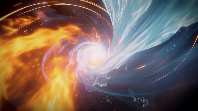 Dynamic video of mesmerizing fire and ice swirling in a stunning dance of elemental contrast and beauty