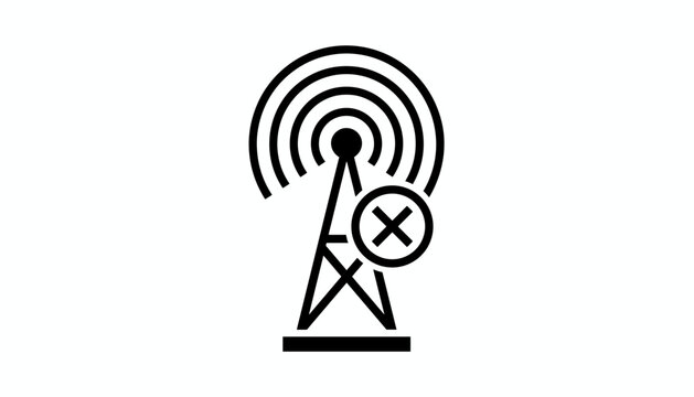 Network signal tower silhouette icon shows a cross symbol indicating disconnected or poor cellular service.