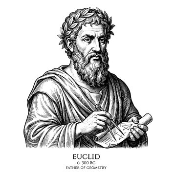 Euclid Father of Geometry Portrait in Vintage Engraved Style