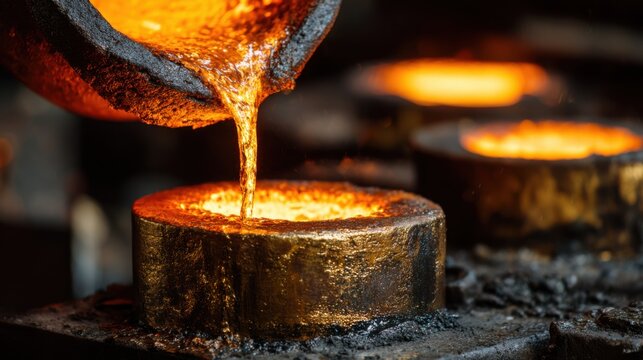 Molten Metal Pouring Into Mold for Casting Industrial Process