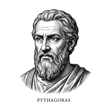 Pythagoras Antique Engraved Line Art Portrait