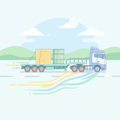 Fototapeta premium Modern Truck Transporting Cargo Across Scenic Landscape Illustration