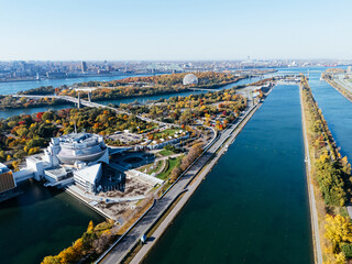 Fototapeta premium Speed road circuit, casino, Biodome and rowing canal on the Notre-Dame island, Montreal, Canada