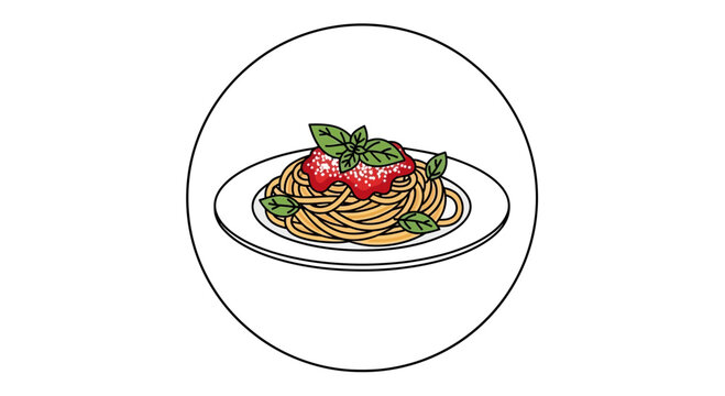 spaghetti with tomato and basil on plate