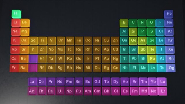 Glowing 3D Periodic Table of Elements on Dark Background