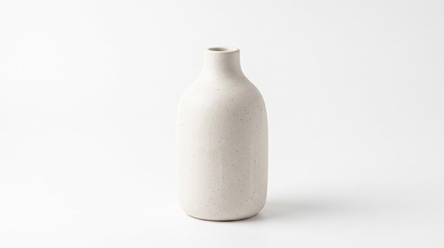 Minimalist white ceramic vase standing isolated on a clean light background