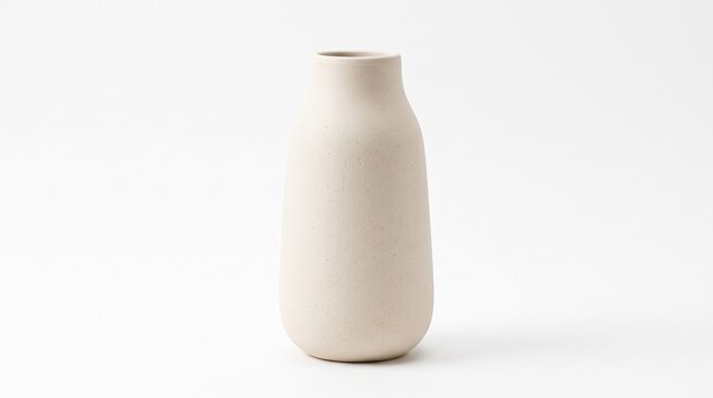 Minimalist ceramic vase isolated on a clean white background in studio lighting