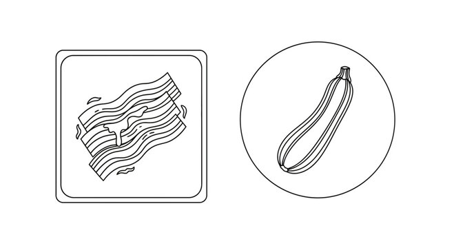Bacon Strips and Zucchini Icon Set - Healthy Food & Unhealthy Food Comparison