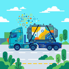 Fototapeta premium Modern Industrial Logistics Truck Transporting Large Machinery For Delivery