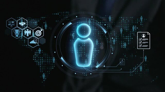 This image showcases a futuristic representation of data analytics with glowing icons, user profiles, and network connections, emphasizing the significance of technology in business. Qubit