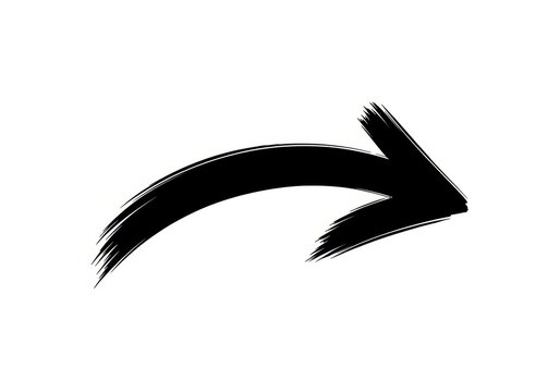 Black hand drawn brush stroke arrow pointing to the right side isolated on white background
