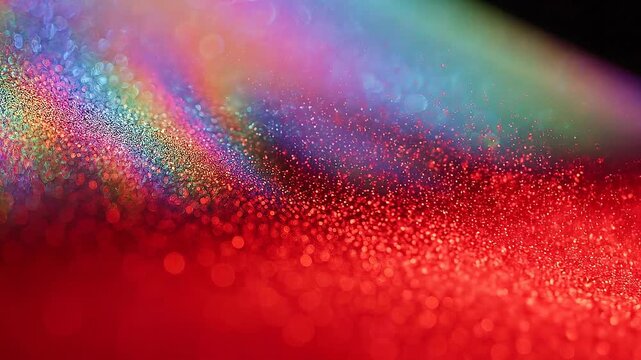 Colorful abstract bokeh background with vibrant red and rainbow hues creating a festive and dreamy atmosphere