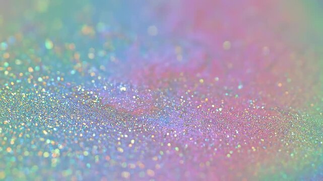 Close up of colorful glitter sparkling with rainbow hues and shimmering light reflection
