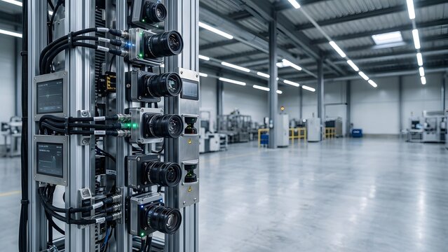 Industrial Machine Vision Inspection System with Clean Negative Space in Modern Factory