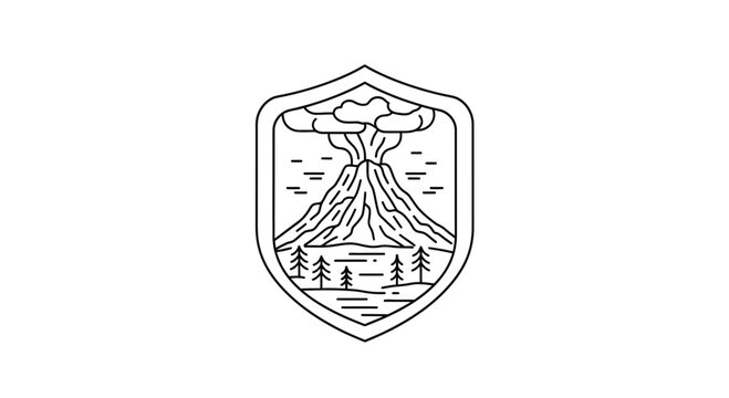 volcano shield logo, mountain landscape