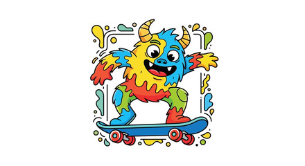 Fototapeta premium Vibrant Monster Skateboarder Animal Character Cartoon Illustration