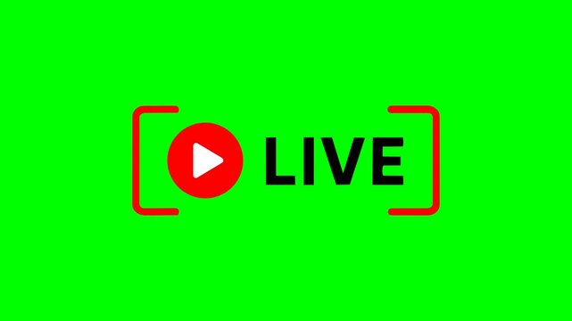 Animated live streaming broadcast icon with red play button and green screen chroma key background