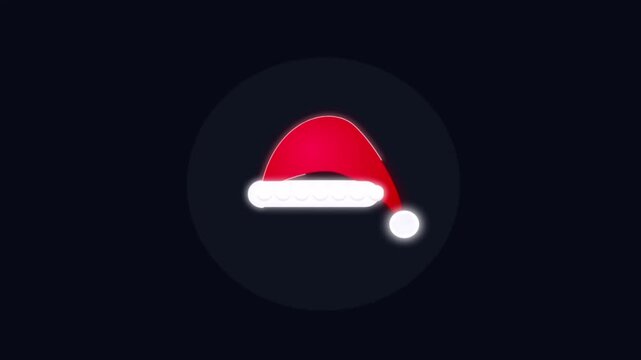 Glowing neon Christmas hat outline and fill progressive line art animation on dark background motion graphic loop