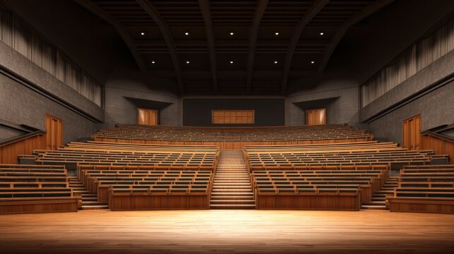 Spacious Auditorium Theater Hall With Empty Seats And Stage Ready For Events