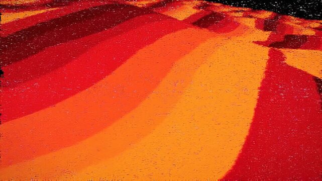 Abstract colorful layered waves pattern in red and orange shades with textured surface and sparkling effects