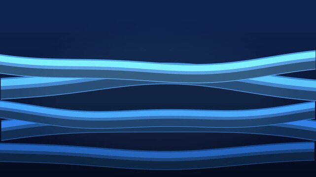 Abstract animation of flowing blue curved ribbons on a dark background, motion graphic loop, desktop screensaver