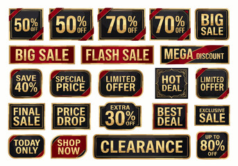 Naklejka premium Black and Gold Sale Badge Collection with Discount and Special Offer Labels