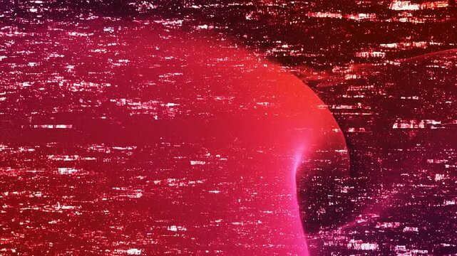 Abstract red and pink flowing particles background with wavy shapes and sparkling dust effect