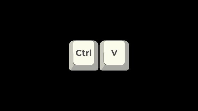 Computer keyboard keys showing ctrl v shortcut command for paste function, transparent background, alpha channel