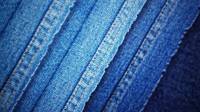Abstract background Blue denim fabric showing detailed woven texture, Seams and contrasting stitching for textile and fashion backgrounds