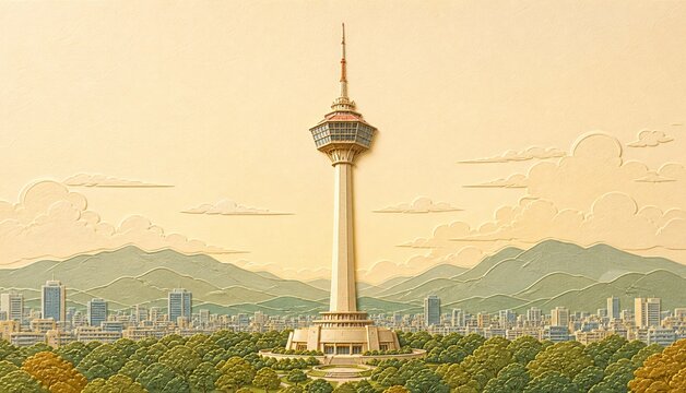 Daegu 83 Tower Rising Above the City in Warm Sunset Light