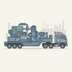 Naklejka premium Heavy Industrial Machinery Transported By Truck For Manufacturing Facility