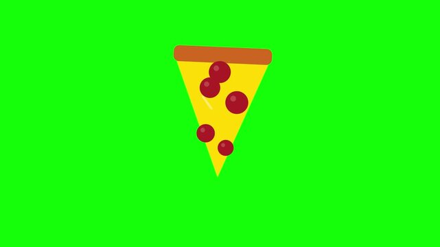 Animated pizza slice with pepperoni on green screen background.