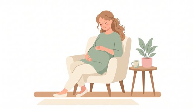 Peaceful Pregnant Woman Relaxing at Home in Armchair