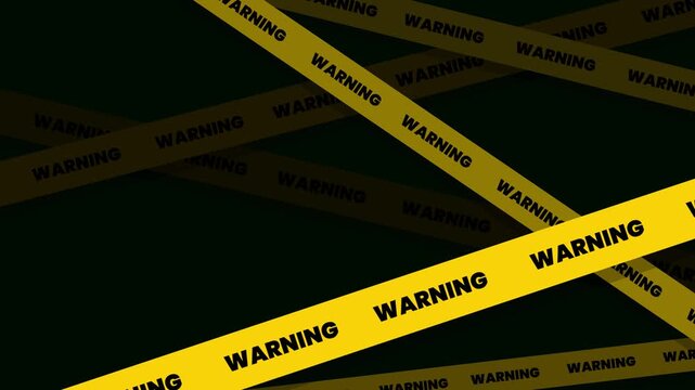 Yellow Warning Tape Strips Crossing on Dark Background Loop, Cocok Untuk Hazard Alert, Construction Zone, Danger Banner & Security Intro.