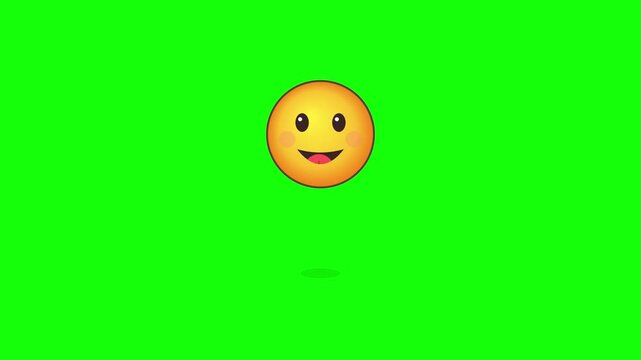 Animated happy smiling emoji bouncing on green screen background.