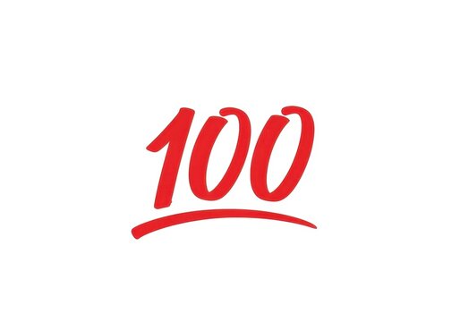 Red number one hundred symbol with an underline for a perfect score or success isolated on white background