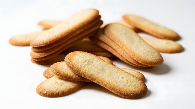 A pile of thin, golden-edged lidah kucing butter cookies is stacked on a light surface.