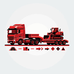 Fototapeta premium Heavy Duty Truck Transporting Construction Excavator Equipment For Industry Projects