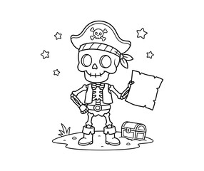 A spooky pirate skeleton's treasure map a halloween coloring page for kids and creative fun