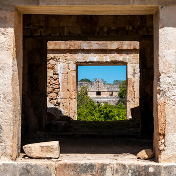 Nunnery Quadrangle seen through doors of the House of the Turtles, Uxmal, Mexico.