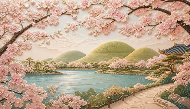 Cherry Blossoms Over the Ancient Royal Tombs of Gyeongju