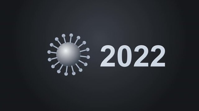 3d animation of iron coronavirus covid-19 and new year 2022 date forming from liquid metal, pandemic ending, hope for future