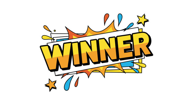 winner text with colorful cartoon explosion