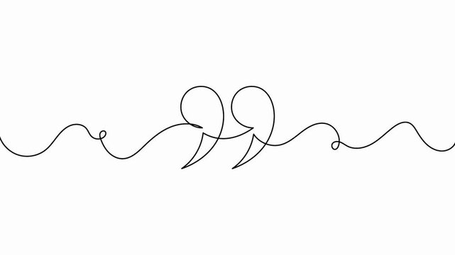 Quote continuous line animation drawing minimalist vector quotation mark video isolated on white