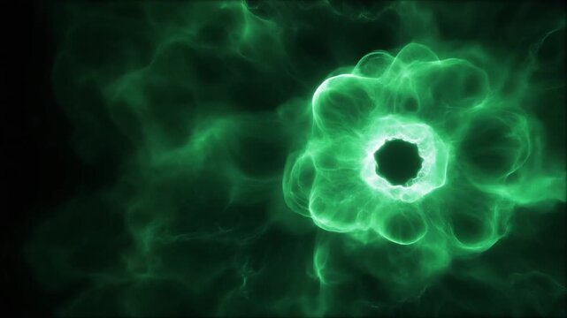 Emerald energy cloud rolling and expanding on black, seamless loop