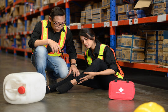 A young woman had an accident while working in a warehouse.